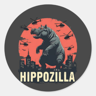 Pegatina Redonda Hippozilla Spooky Moo Deng Hippo Halloween