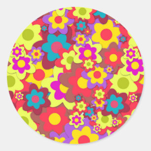 Pegatina Redonda Hippy de Flower Power 60