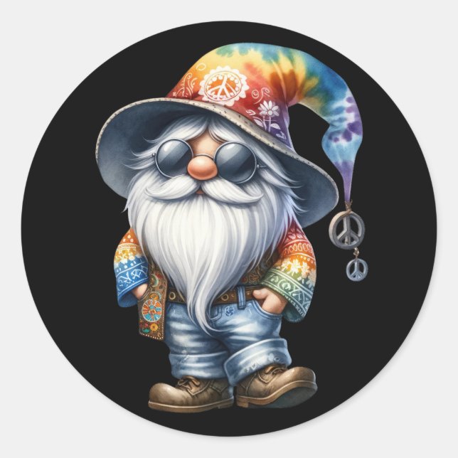 Pegatina Redonda Hippy Gnome (Anverso)