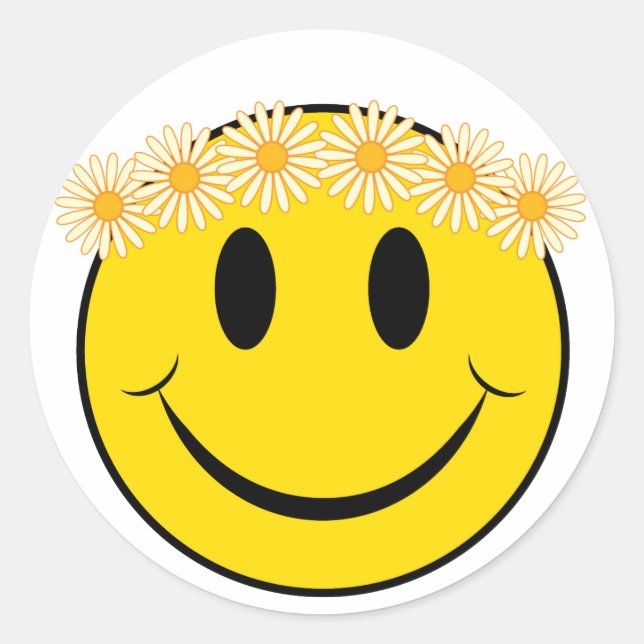 Pegatina Redonda Hippy Happy Face (Anverso)