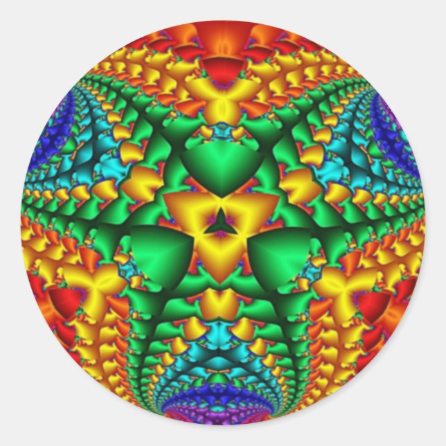 Pegatina Redonda Hippy Rainbow Psychedell Fractal (Anverso)