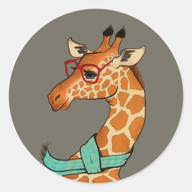 Pegatina Redonda Hipster Giraffe (Anverso)