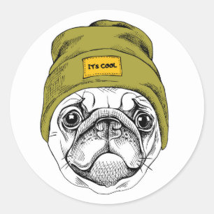 Pegatina Redonda Hipster Pug   Es Guay