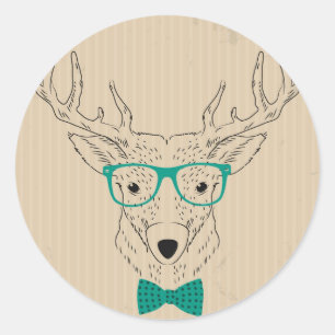 Pegatina Redonda Hipster Reindeer Elk con lentes Navidades gruñidos