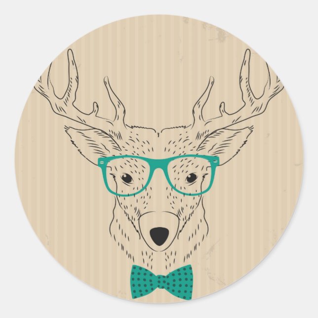 Pegatina Redonda Hipster Reindeer Elk con lentes Navidades gruñidos (Anverso)