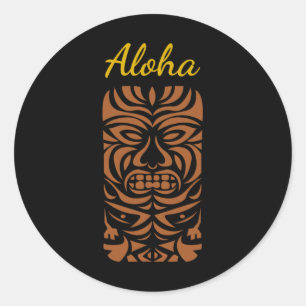 Pegatina Redonda Hípster retro hawaiano tiki polinesio