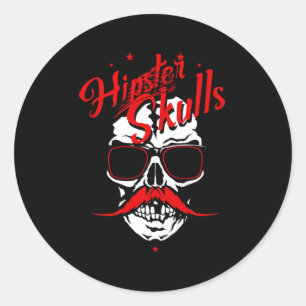 Pegatina Redonda Hipster Skull Logo Mustache Skull Mustached Sungle