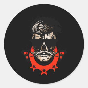 Pegatina Redonda Hipster Skull Mustache Circulo Logotipo Calavera S