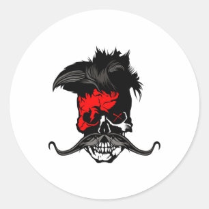 Pegatina Redonda Hipster Skull Punk Mustache Skull Mustached Lightn