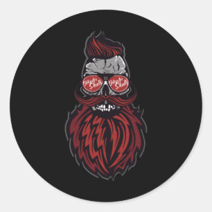 Pegatina Redonda Hipster Skull Sungles Logo Mustache Beart Fancy