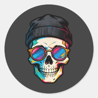 Pegatina Redonda Hipster Skully