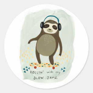 Pegatina Redonda Hipster Sloth   Rollin' Con Mis Atascos Lentos