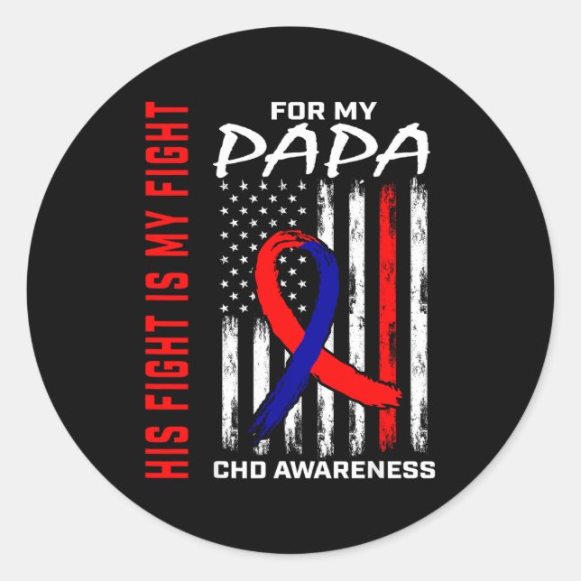 Pegatina Redonda His Fight Papa Chd Awareness American Flag Graphic (Anverso)