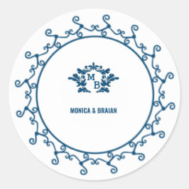 Pegatina Redonda His & Hers Monogram Elegant Floral Initials