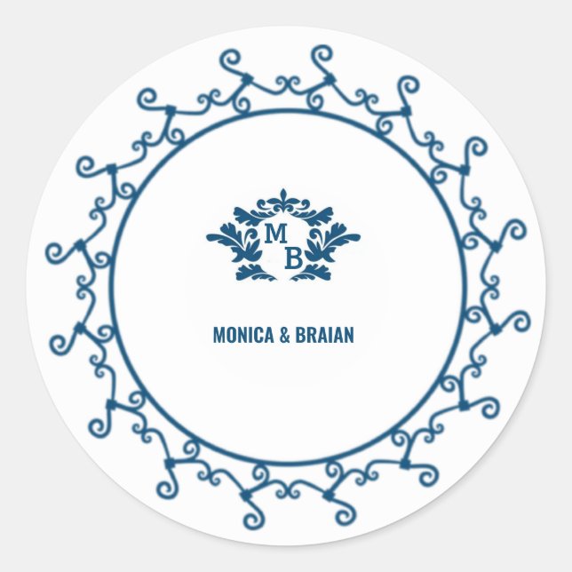 Pegatina Redonda His & Hers Monogram Elegant Floral Initials (Anverso)