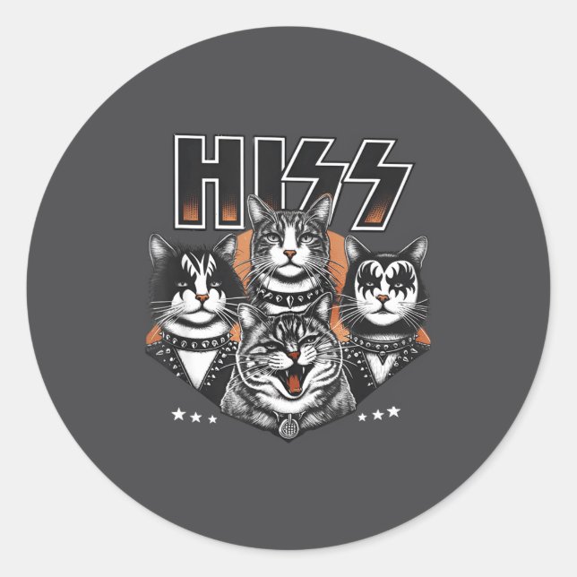 Pegatina Redonda Hiss Funny Cats Kittens Rock Rockin Funny Cat  (Anverso)