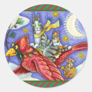 PEGATINA REDONDA HISS N' FITZ FUNNY GATOS, CARDINAL DE NAVIDADES GI
