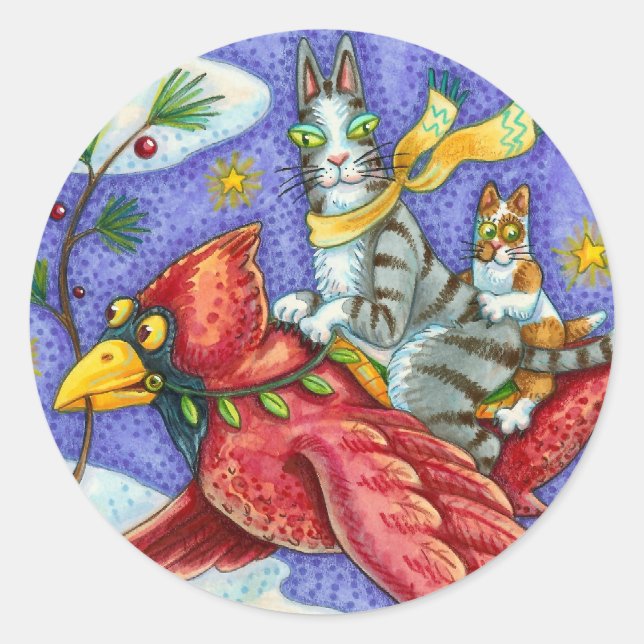 PEGATINA REDONDA HISS N' FITZ FUNNY GATOS, CARDINAL DE NAVIDADES GI (Anverso)
