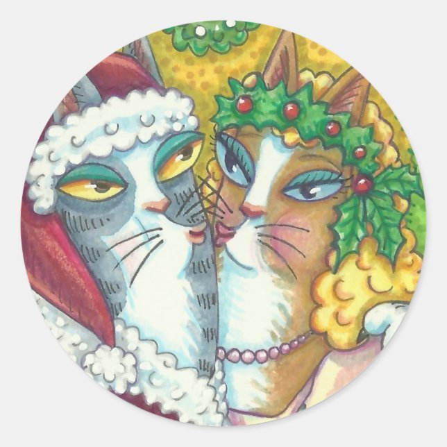 PEGATINA REDONDA HISS N' FITZ KISSING CATS, PEGATINAS DE CLASES DE  (Anverso)