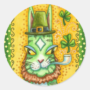 PEGATINA REDONDA HISS N' FITZ LEPRECHAUN, ST. GATO DIVERTIDO DEL DÍ
