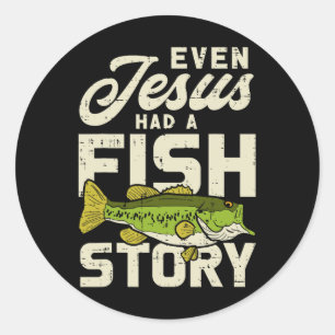 Pegatina Redonda Historia de Pescado de Jesús Pescador Dios Cristo