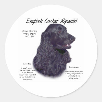 Pegatina Redonda Historia del Cocker Spaniel inglés negro