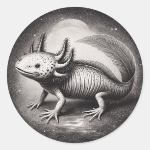 Pegatina Redonda Historia natural del Ilustracion de cosecha Axolot