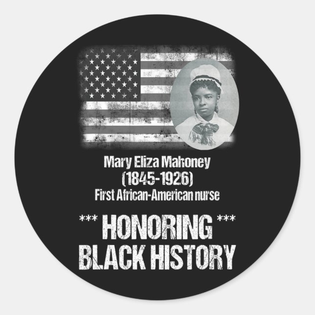 Pegatina Redonda Historia negra con una primera enfermera afroameri (Anverso)