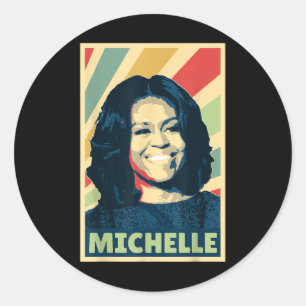 Pegatina Redonda Historia Y Política De Michelle Obama Vintage