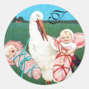 PEGATINA REDONDA HISTORIAL TWIN BABY CHICA DUCHA MONOGRAM