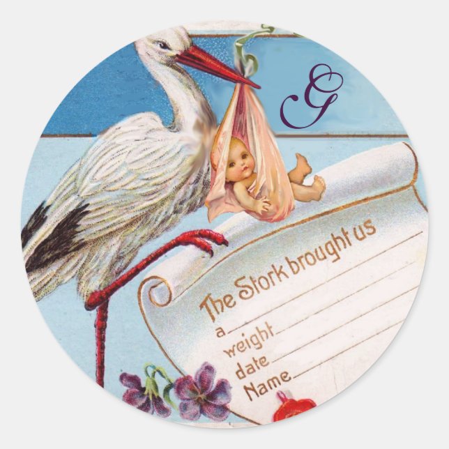 PEGATINA REDONDA HISTORIETA DE NIÑAS DE BEBÉ MONOGRAM (Anverso)