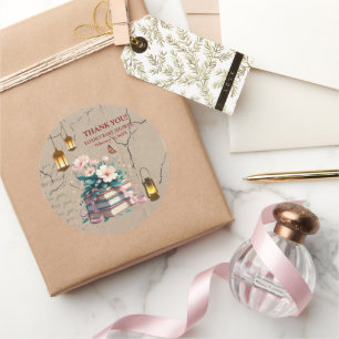 Pegatina Redonda Historieta vintage Floral Baby Shower
