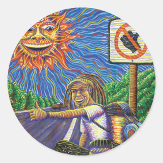 Pegatina Redonda Hitchiking Hobo