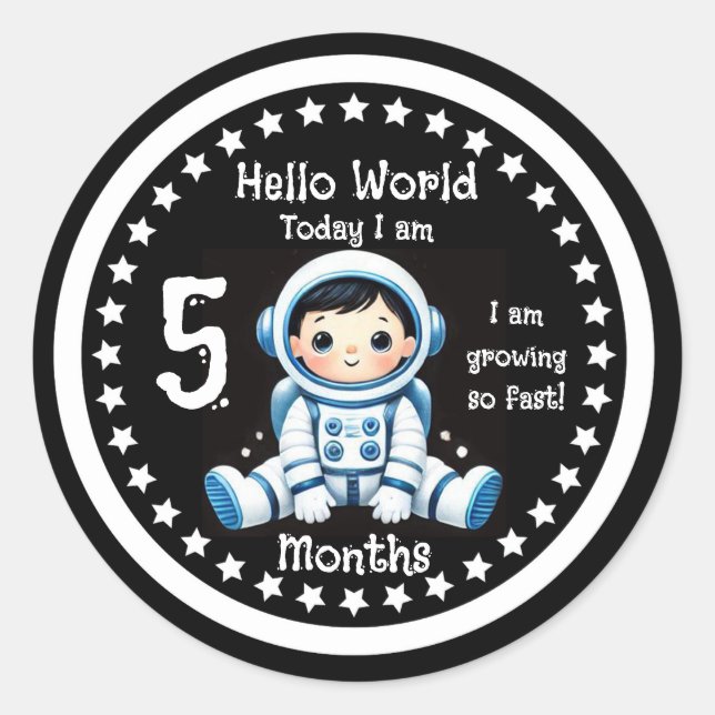 Pegatina Redonda Hito del bebé de cinco meses Astronauta (Anverso)