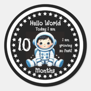 Pegatina Redonda Hito del bebé de diez meses Astronauta