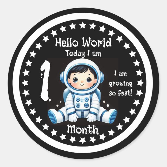 Pegatina Redonda Hito del bebé de un mes Astronauta (Anverso)