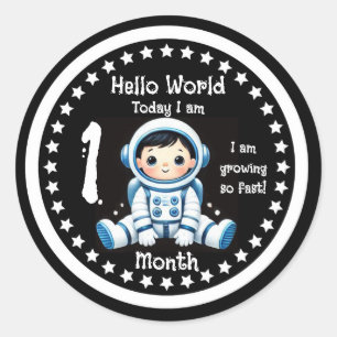 Pegatina Redonda Hito del bebé de un mes Astronauta