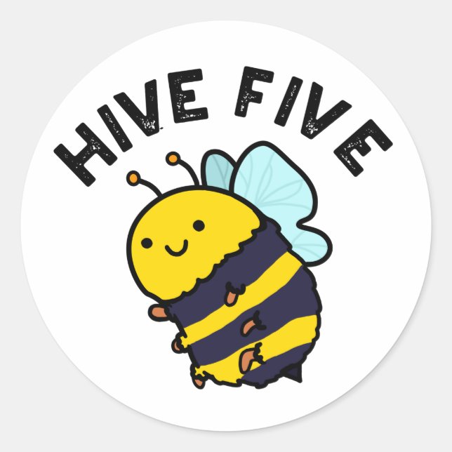 Pegatina Redonda Hive Five Funny High Five Bee Pun (Anverso)