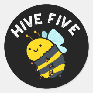 Pegatina Redonda Hive Five Funny High Five Bee Pun Dark BG