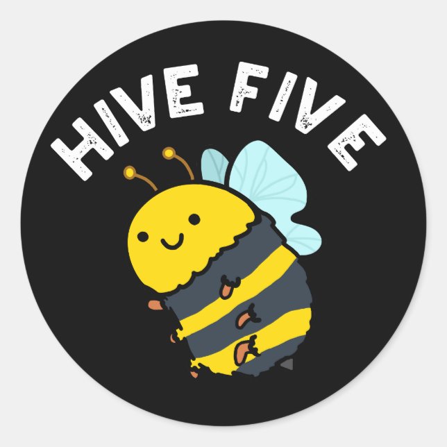 Pegatina Redonda Hive Five Funny High Five Bee Pun Dark BG (Anverso)