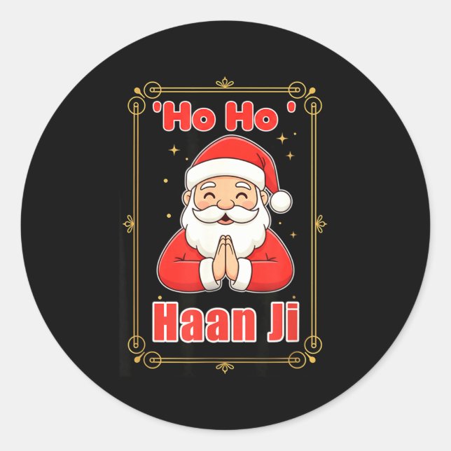 Pegatina Redonda Ho Haan Ji Funny Indian Christmas Humor Design Hin (Anverso)