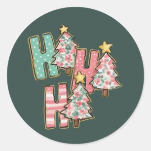Pegatina Redonda Ho Ho Ho Árbol de Navidad Árboles Alegres Coqueta