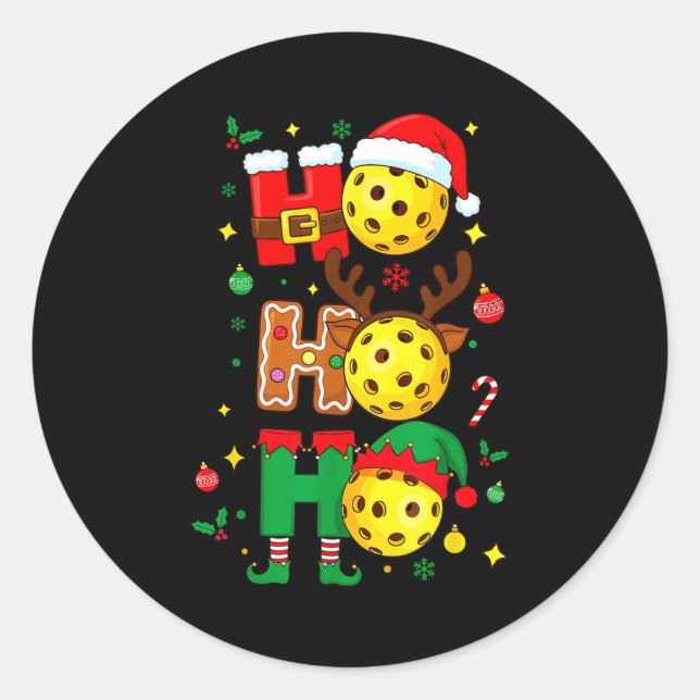 Pegatina Redonda Ho Ho Ho Ckleball Christmas, Funny Paddle Players  (Anverso)