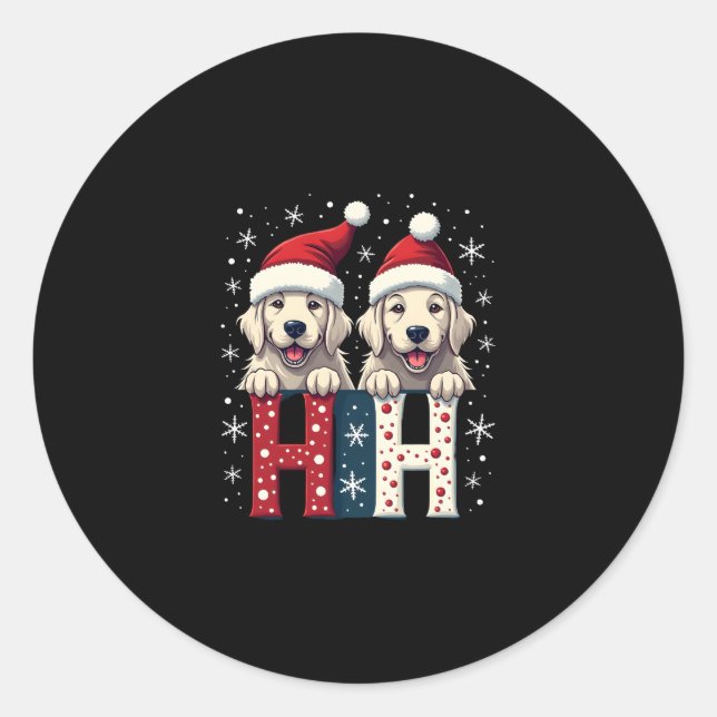 Pegatina Redonda Ho Ho Ho Great Pyrenees Dog Lover Christmas Santa  (Anverso)