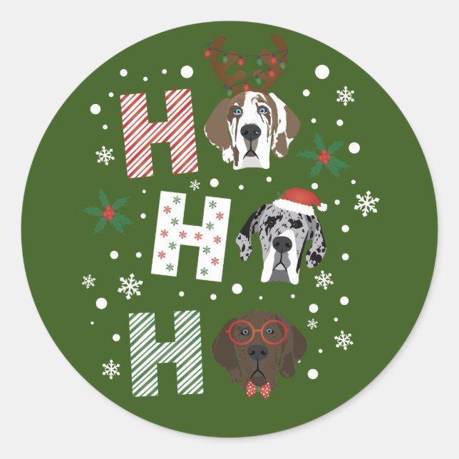 Pegatina Redonda Ho Ho Ho Ho Great Dane Feliz Navidad (Anverso)