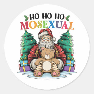 Pegatina Redonda Ho Ho Ho Ho Ho Mosexual Gay Santa LGBTQ Gay Navida
