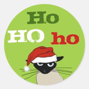 Pegatina Redonda Ho Ho Ho Ho Ho Siamese Cat Navidades navidad