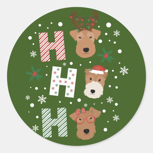 Pegatina Redonda Ho Ho Ho Ho Ho Welsh Terrier Feliz Navidad (Anverso)