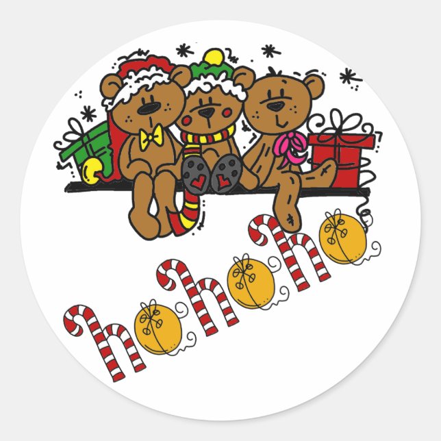 Pegatina Redonda Ho Ho Ho Ho Teddy Bears (Anverso)