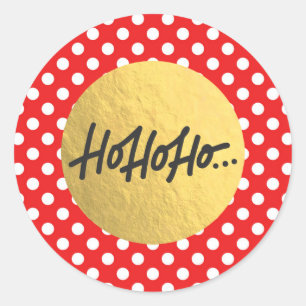 Pegatina Redonda HO HO HO Lunares de Navidad Polka Dots Foil Dorado